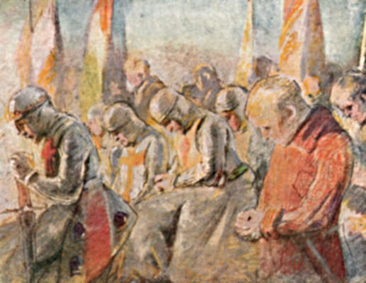 They knelt on the rocky track