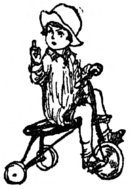 [Stern-faced boy on tricycle]