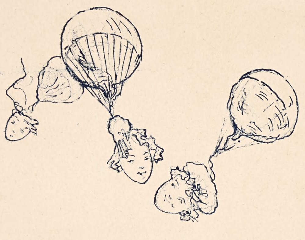 Three heads under parachutes