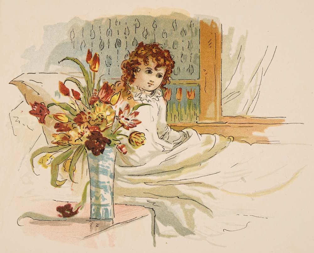 Girl in bed with flowers