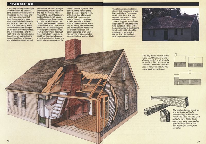 (The Cape Cod house. Chimney.   The half house version.   Post-and-beam construction.)