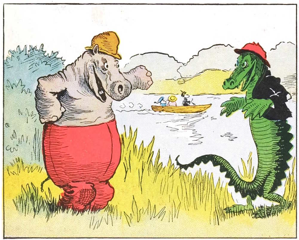 Hippo and alligator talking