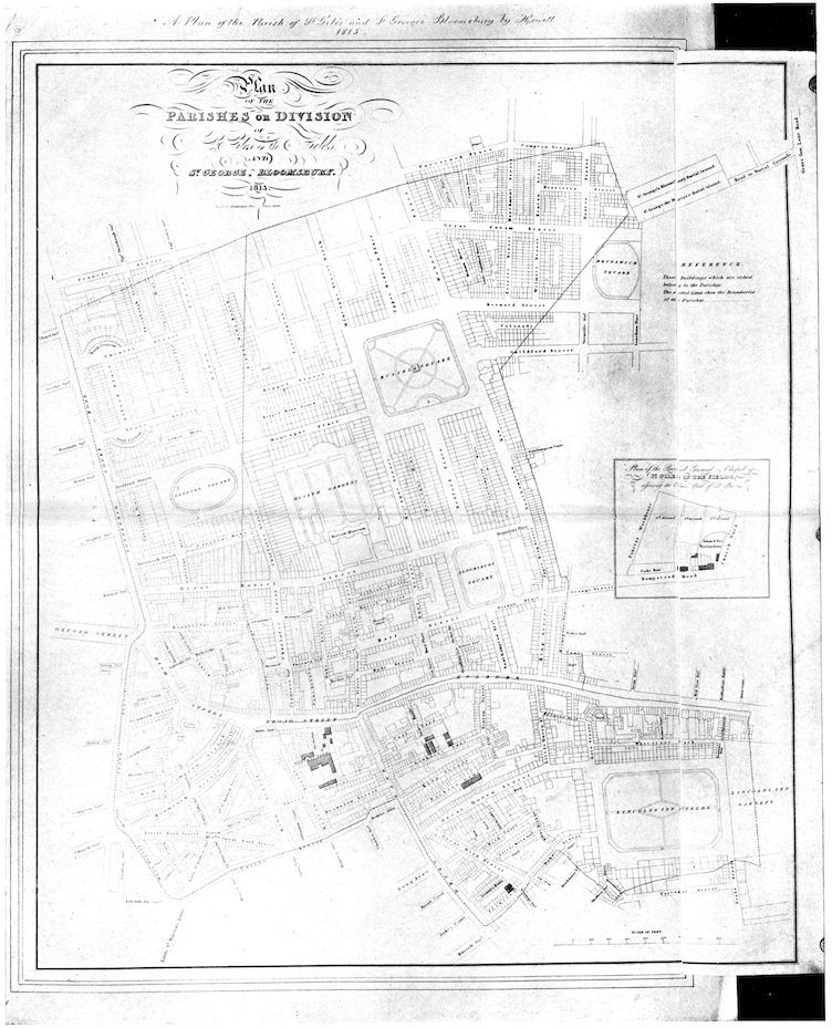 _A Plan of the Parish of S<sup>t</sup>. Giles and S<sup>t</sup>. George’s Bloomsbury by Hewett._
