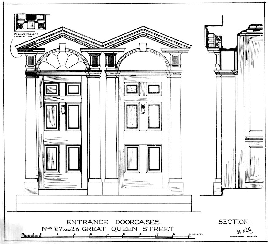 ENTRANCE DOORCASES. N<sup>OS</sup>. 27 and 28 GREAT QUEEN STREET