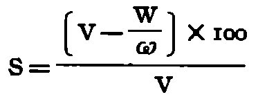 S = ([V − W/ω] × 100)/V