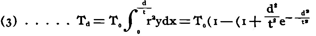 (3) ... T<sub>d</sub> = T₀∫<sup>d/t</sup>₀r³ydx = T₀(1 − (1 + (d²/t² × e<sup>-d²/t²</sup>))