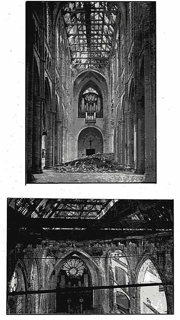 Photograph of the Fallen Vaulting that left bare the damaged framework of the roof.