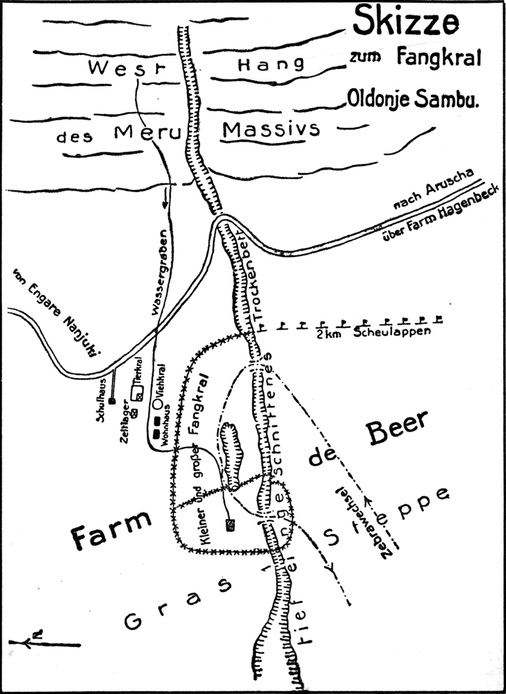 Skizze der Umgebung des Fangkrals