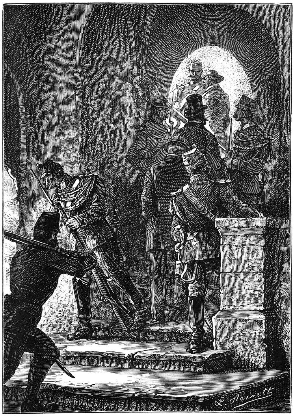 Welke zij slechts konden bereiken, na een vijftigtal treden van een groote trap opgeklommen te zijn. (Bladz. 78.)