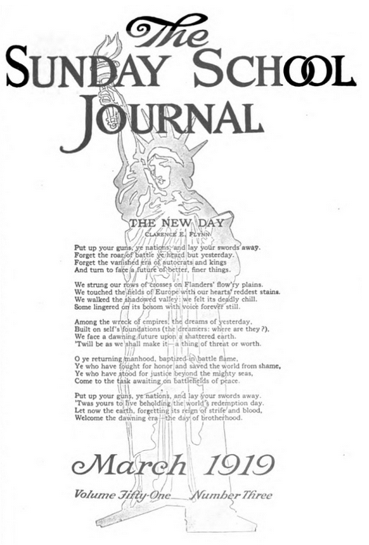 [Poem is on cover page with the following additional text: The Sunday School Journal, March 1919, Volume Fifty-One, Number Three. The poem overlays an illustration of the Statue of Liberty.]