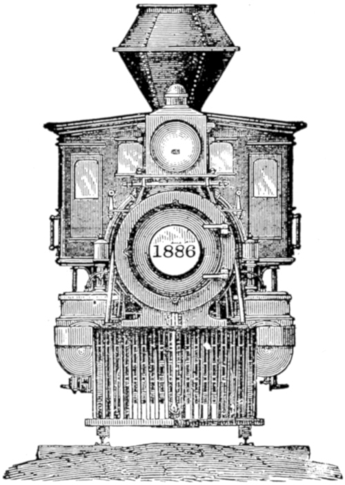 Front view of locomotive with year 1886
