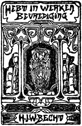 Uitgeverslogo: Hebt in werken bevrediging, H.J.W. Becht