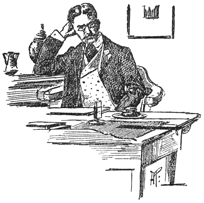 Met de hand onder het hoofd bleef hij over dit onderwerp geruimen tijd zitten nadenken.