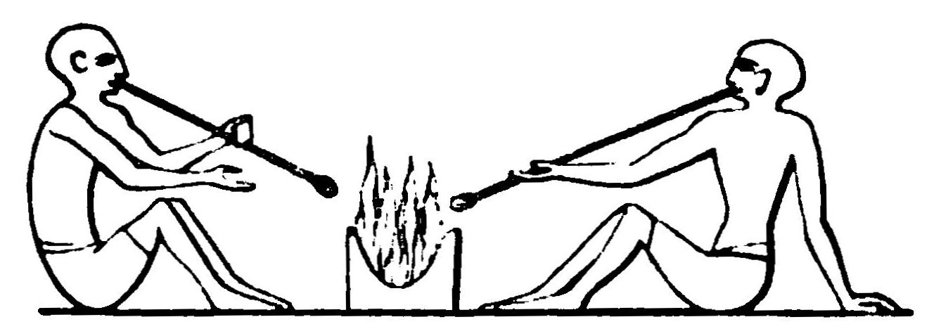 Egyptian painting of glassblowers at a fire