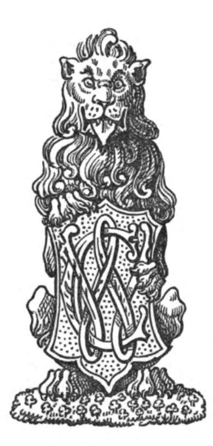 Shield with initials W.C. being held by a lion