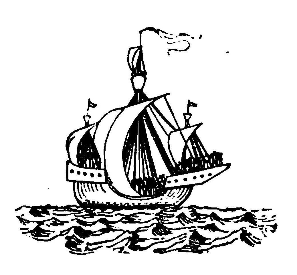 Sketch of a boat with sails