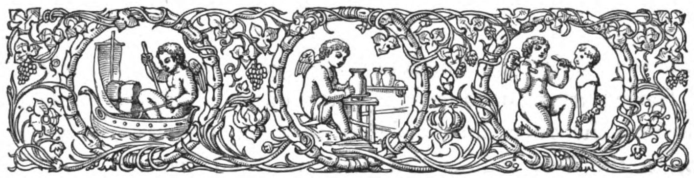 Decorative border with depictions of cheribs sailing,⏎making pottery and sculpting stone