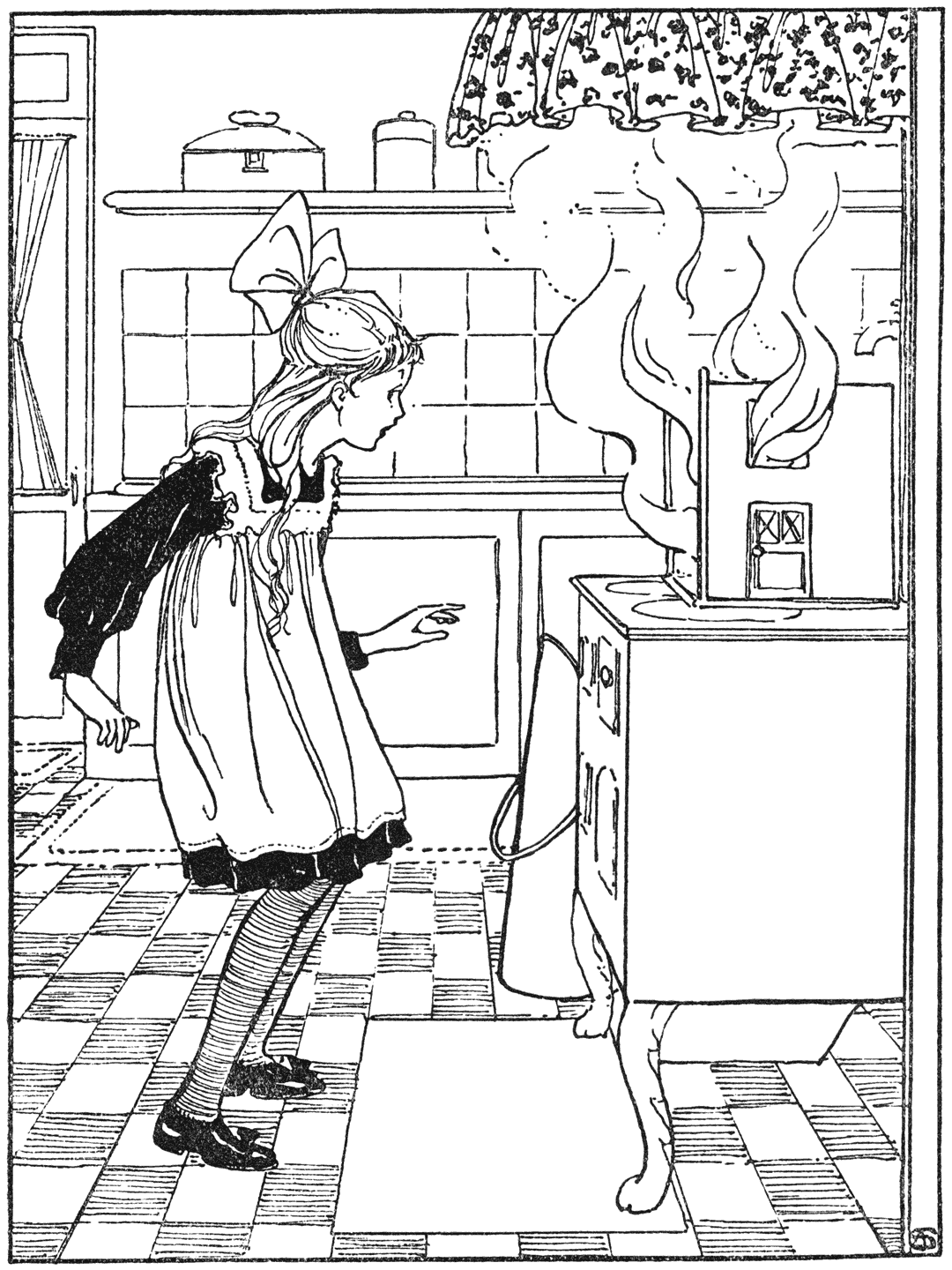 „Hulp, hulp!” schreeuwde Tobi, „’t Poppenhuis staat in brand!”