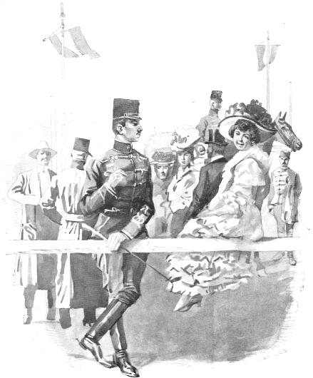 A grófnőt a magas korláton találta ülve, apró lábait himbálva,