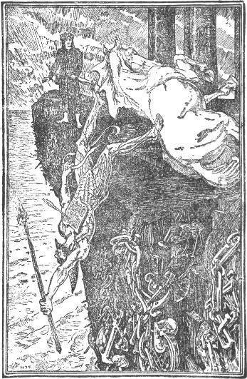 Az érclovas lezuhan a tengerbe.