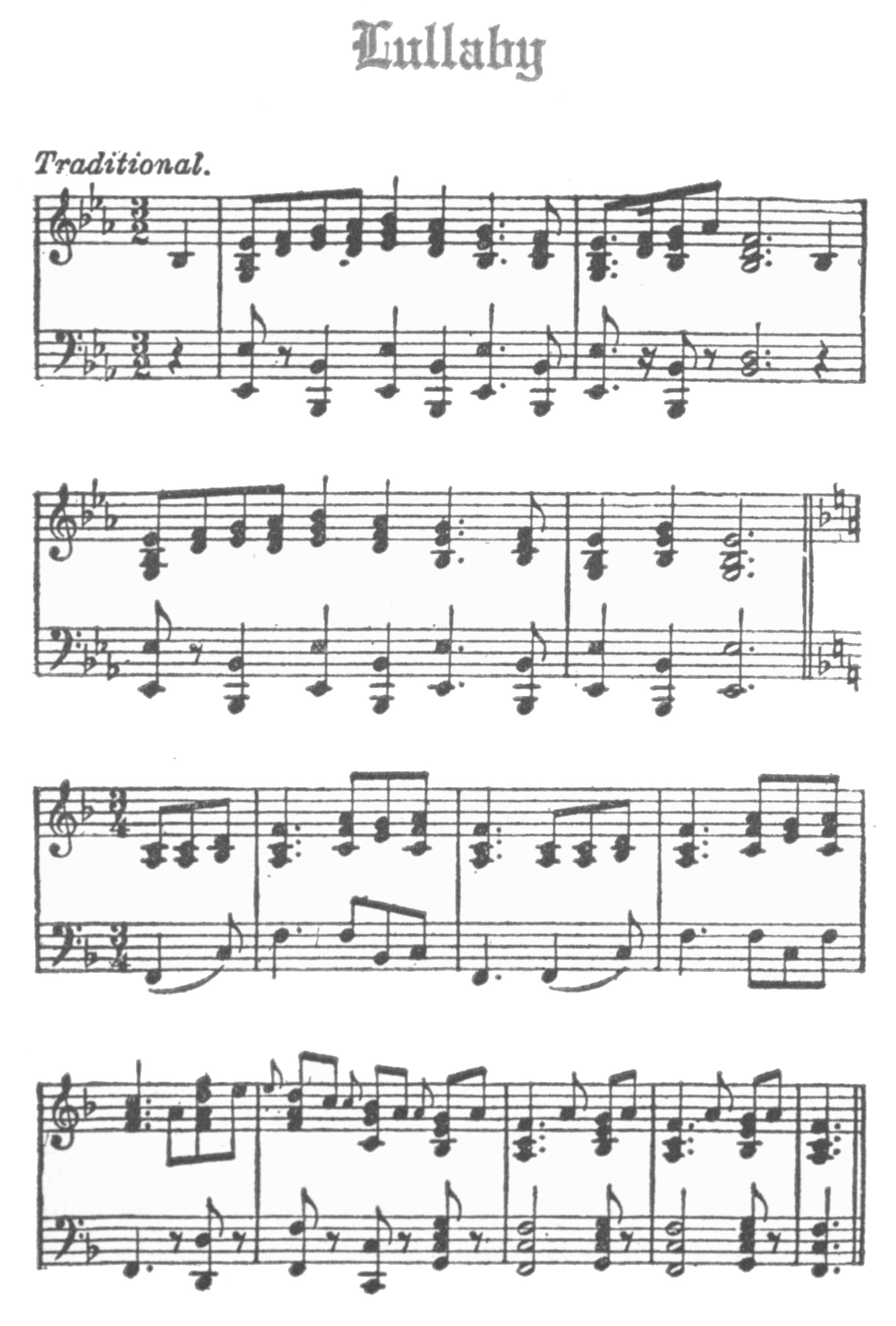 Music score: Lullaby, Traditional.