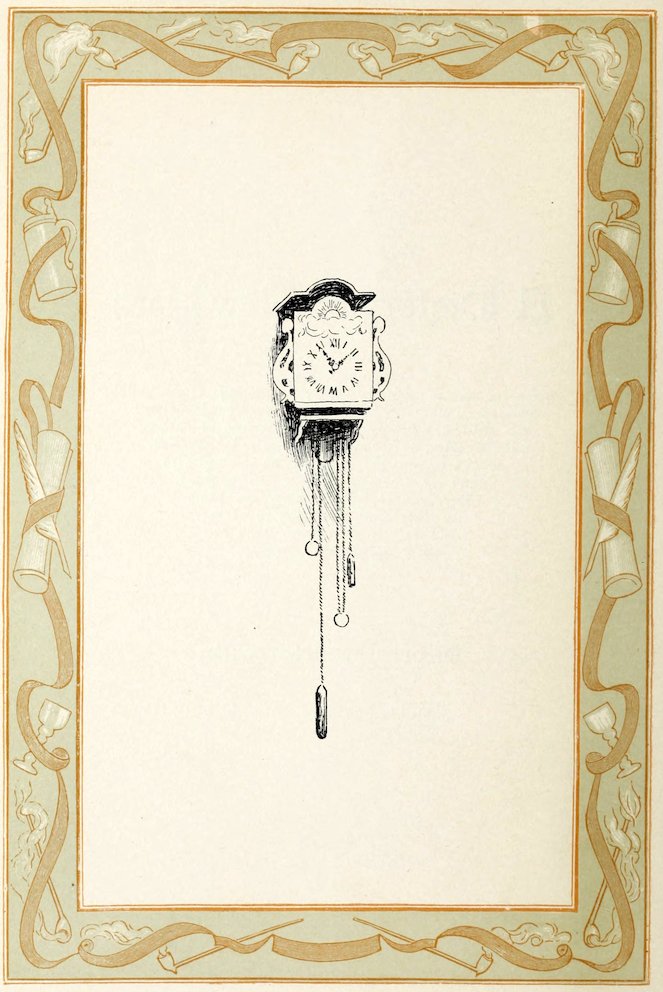 Wall-mounted pendulum clock centered within a decorative border