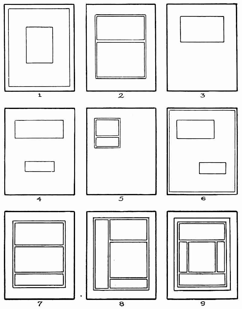 Nine different layout designs for covers