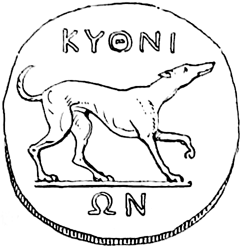 Celtic greyhound: Brass coin of Cythnus