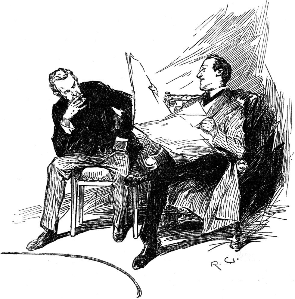 Holmes und Watson   unterhalten sich im Wohnzimmer