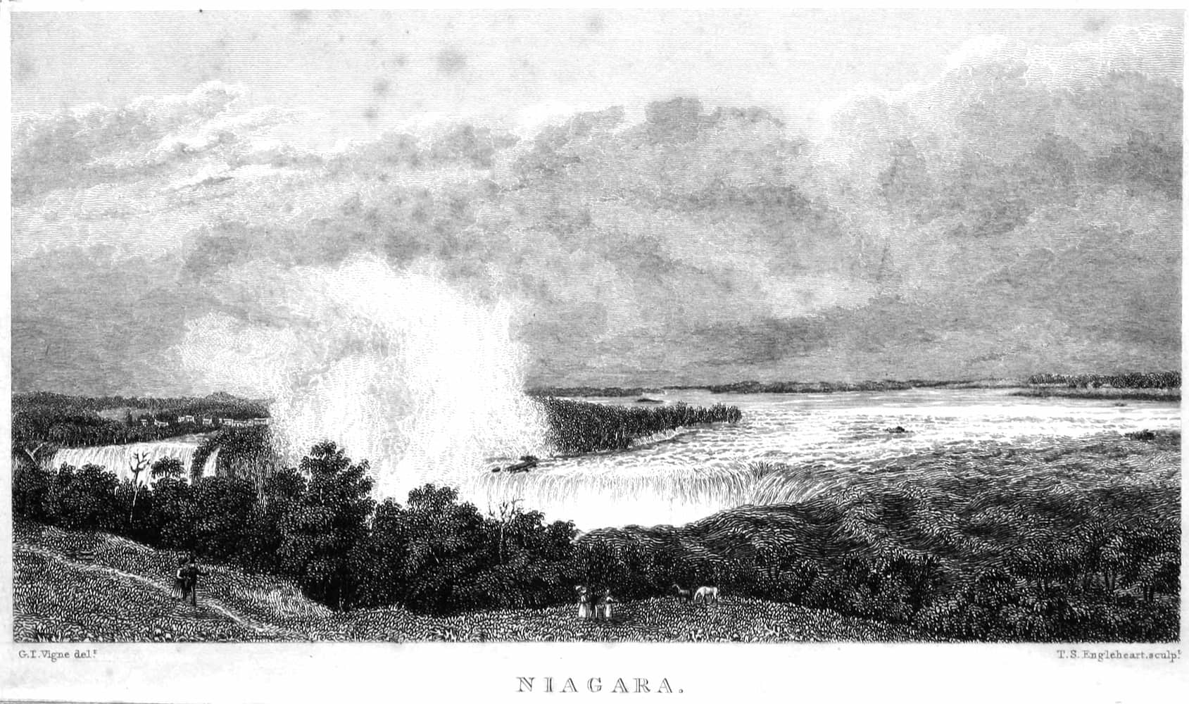 Spectators observing a waterfall.