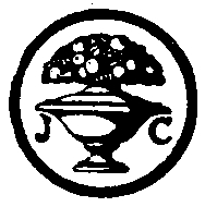 Colophon; a circle surrounds a sylized lamp with 'J' and 'C' on the sides