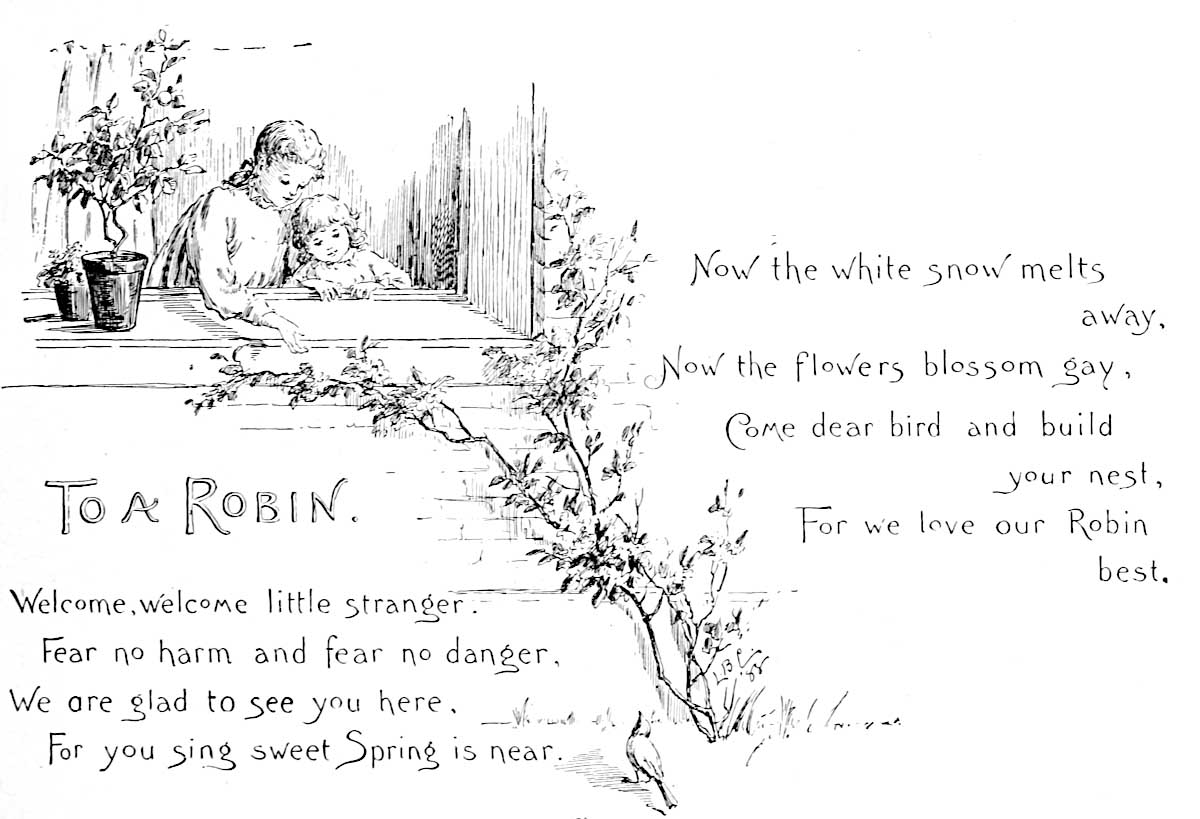 Image of two children looking out a window at a robin on the ground.