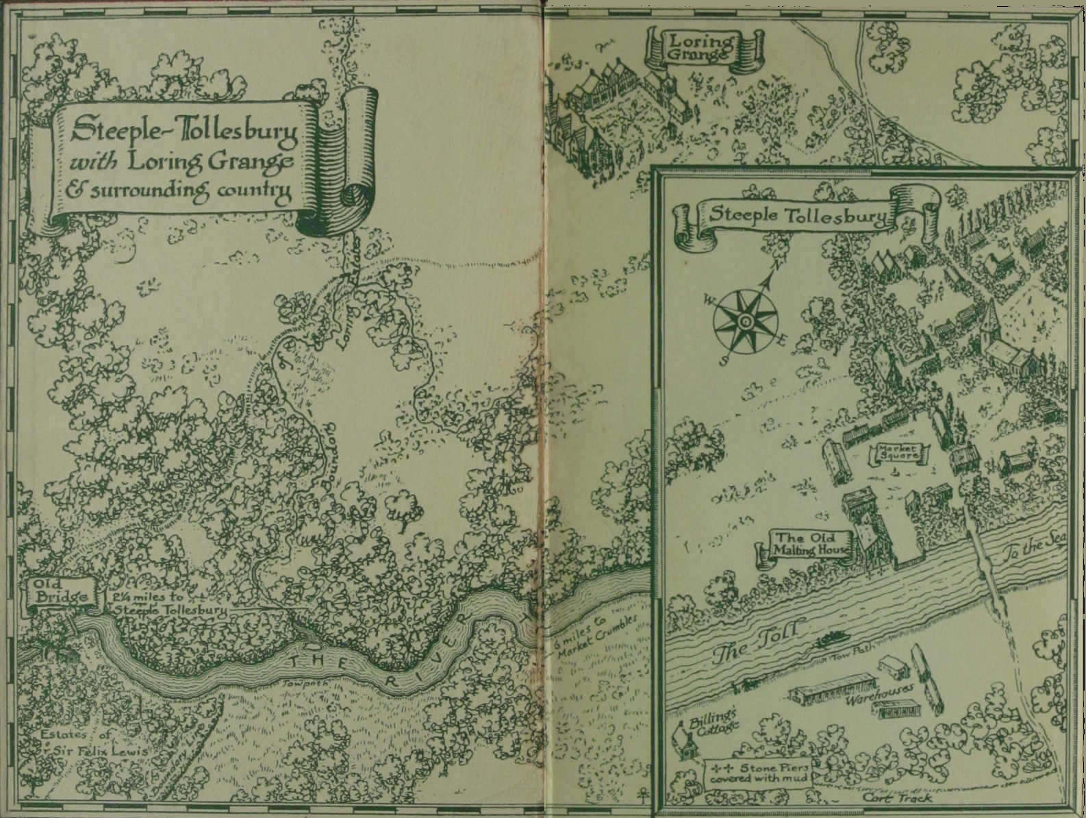 map of Loring Grange and surrounding country with inset map of Steeple-Tollesbury