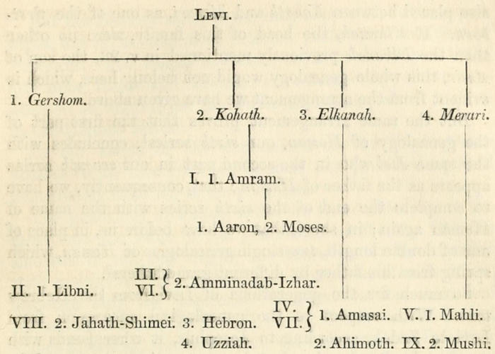 Genealogical chart showing   the succession of the sons of Levi
