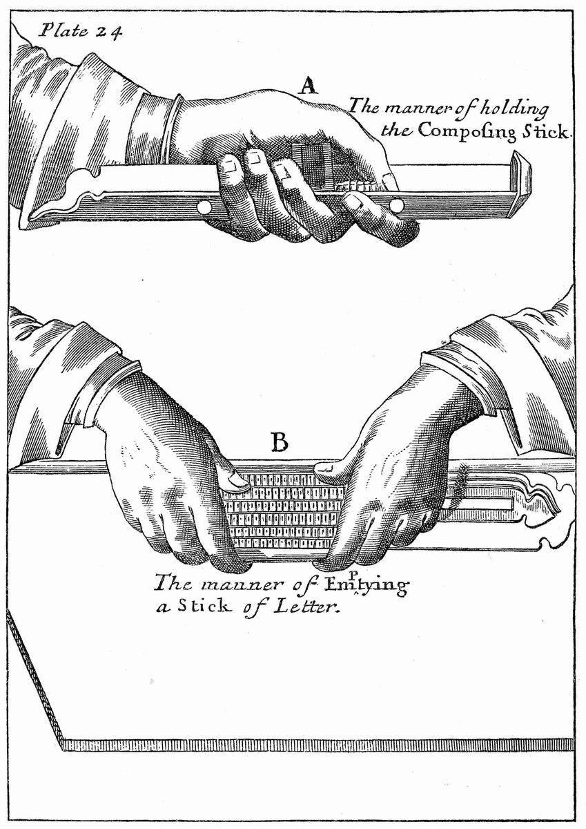 holding and emptying the composing stick