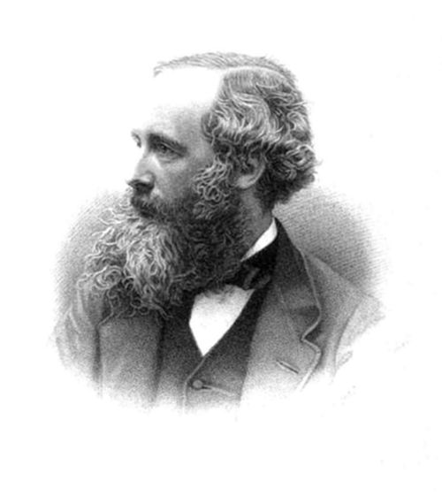 A portrait engraving of James Clerk Maxwell — shown in profile with his characteristic full beard.