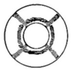 A simple geometric diagram showing two concentric circles with a textured, hatched ring pattern between them, divided into four segments by diagonal lines crossing through the center.