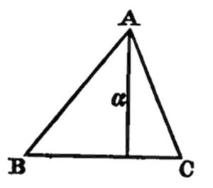 Triangle ABC with altitude from A to base BC labeled α.