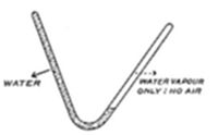 A diagram of a V-shaped (U-tube style) glass tube, labeled water on the left side and water vapour only: no air on the right.