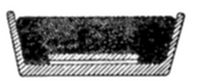 A diagram of an open rectangular container or trough with a dark, textured (possibly liquid or powder) substance filling the bottom portion.