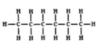 A chemical structural diagram showing a straight-chain hydrocarbon molecule (an alkane) — a row of six carbon (C) atoms bonded in a line, each flanked by hydrogen (H) atoms above and below, consistent with hexane (C₆H₁₄).