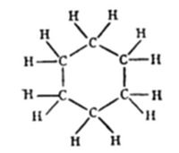 A chemical structural diagram showing a ring-shaped hydrocarbon molecule — six carbon (C) atoms arranged in a hexagonal ring, each bonded to two hydrogen (H) atoms, consistent with cyclohexane (C₆H₁₂).