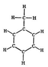 A chemical structural diagram showing a benzene ring (six carbon atoms in a hexagonal ring, each bonded to a hydrogen) with an additional methyl group (CH₃) attached to the top carbon.