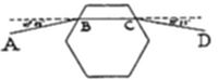 A simple diagram showing a hexagon with two dashed diagonal lines extending outward from its top two vertices (labeled B and C) to points A and D.