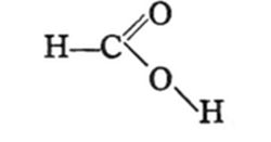 A chemical structural diagram showing a carbon (C) atom double-bonded to an oxygen (O) atom and single-bonded to a hydroxyl (O-H) group, with an additional hydrogen (H) attached to the carbon — representing formic acid (HCOOH), the simplest carboxylic acid.