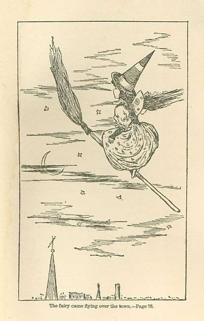 The fairy came flying over the town.