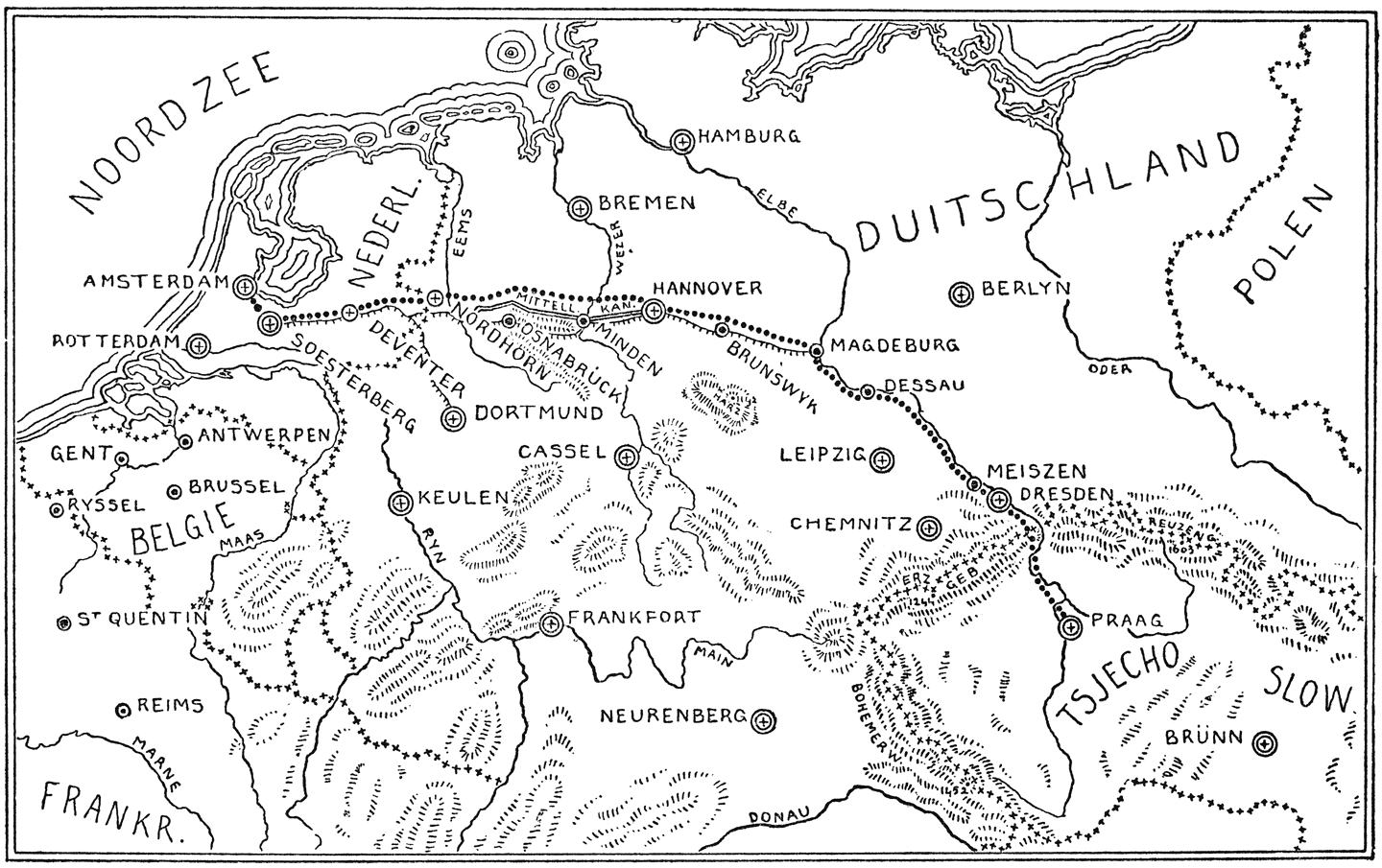 Fig. X. Amsterdam–Praag. Schaal 1 : 6 000 000.