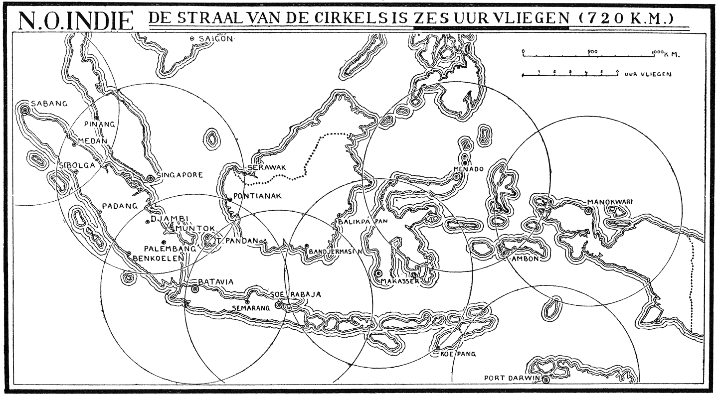 Fig. XXXVII. Actieradius van een normaal verkeersvliegtuig in Indië.