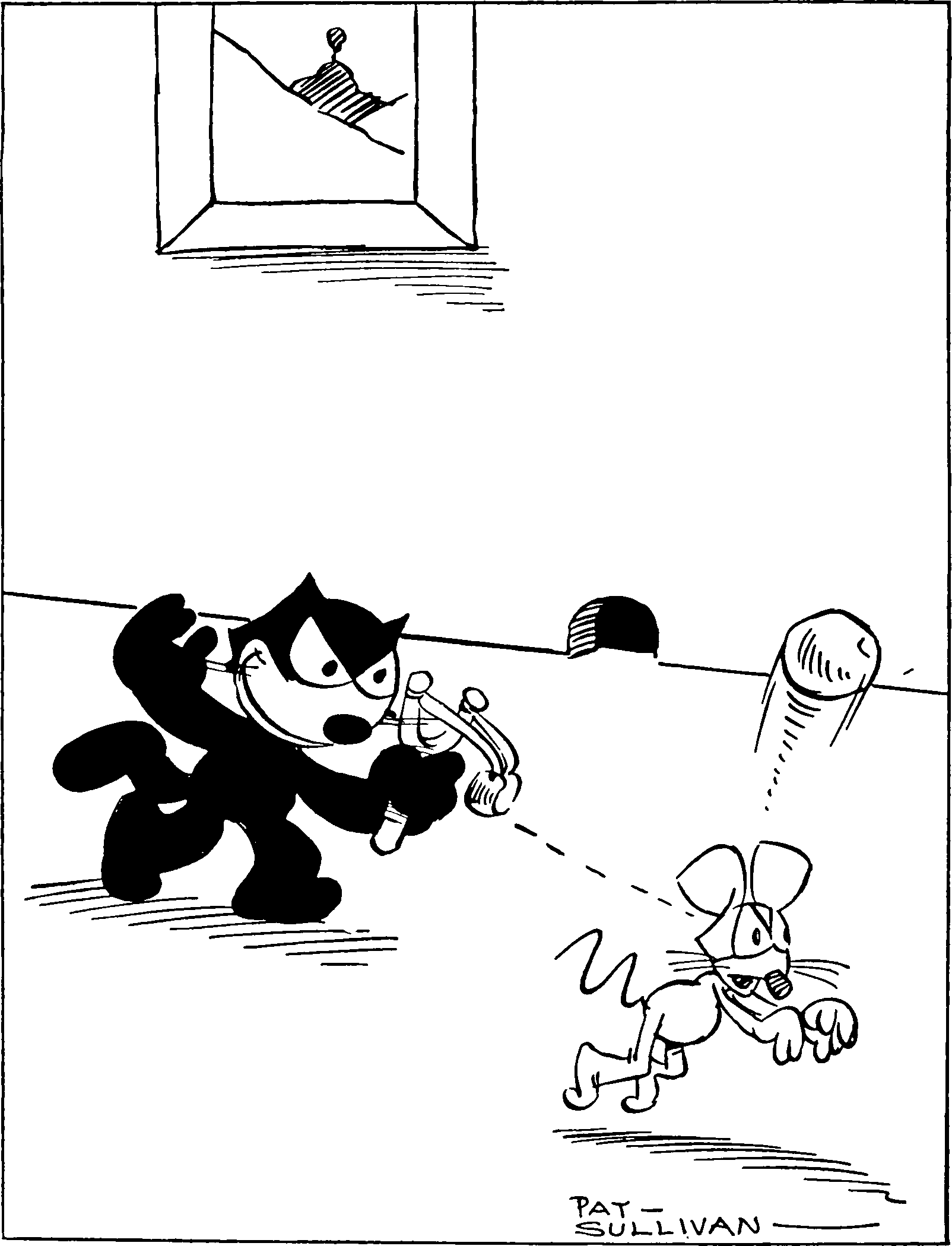 A cat hitting a mouse using a slingshot