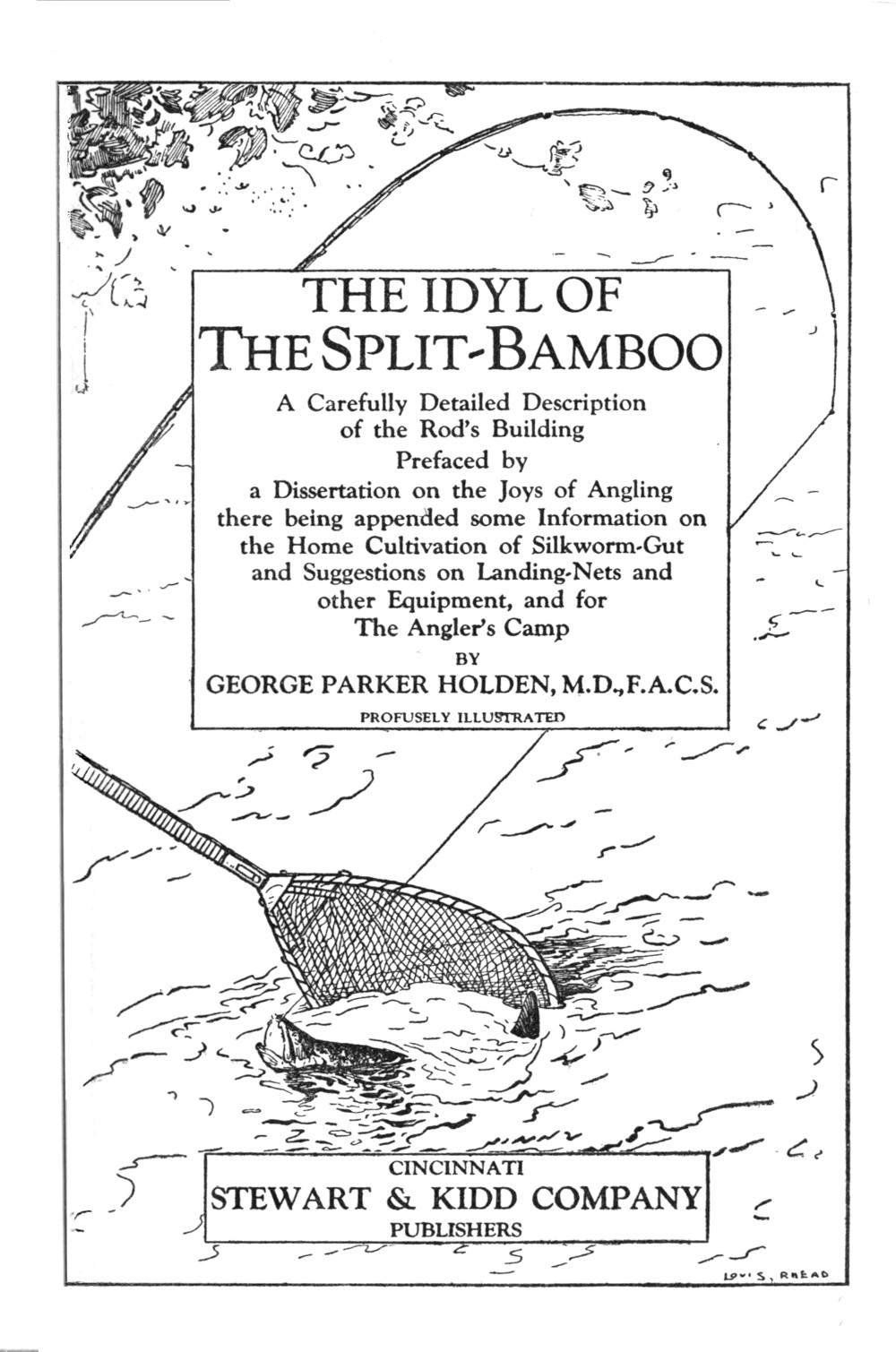 Sketch of a fish caught on the end of a line, and a net about to bring the fish out of the water. Text below is overlaid on the image.